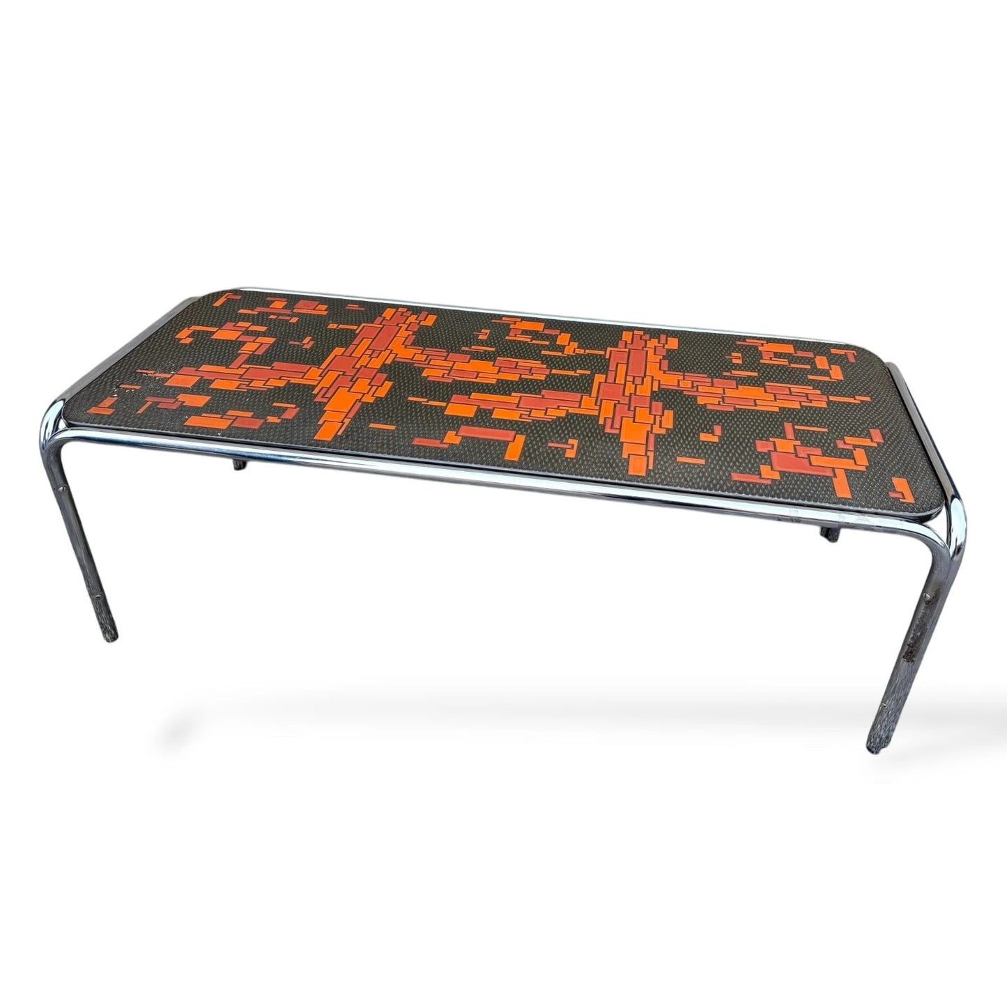 Roger Capron 1960s Brutalist Ceramic and Chrome Coffee Table Mid Century Modern French Design