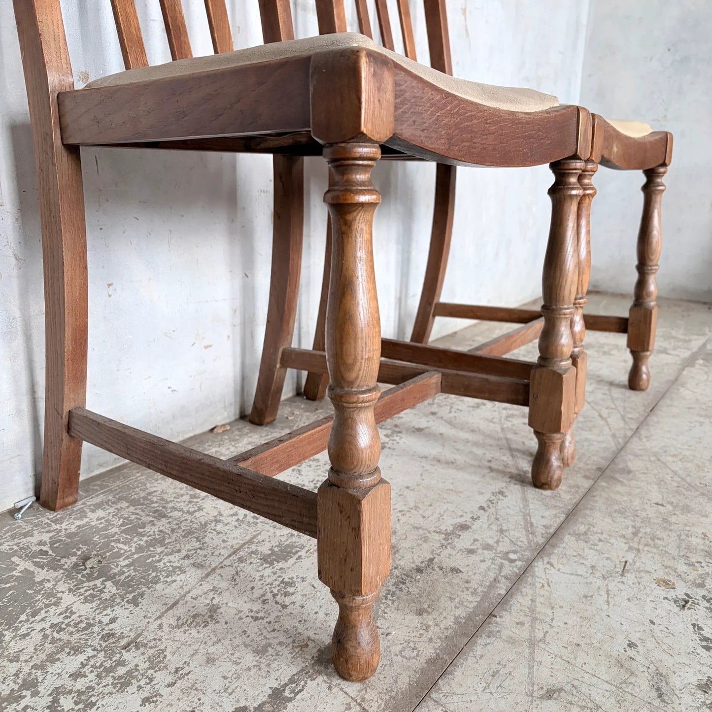 Pair of 1950s Solid Oak Dining Chairs with Turned Legs