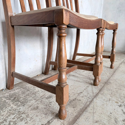 Pair of 1950s Solid Oak Dining Chairs with Turned Legs