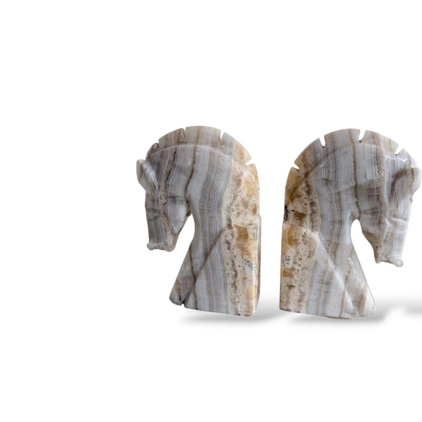 Vintage Onyx Horse Head Bookends – Natural Stone Carvings