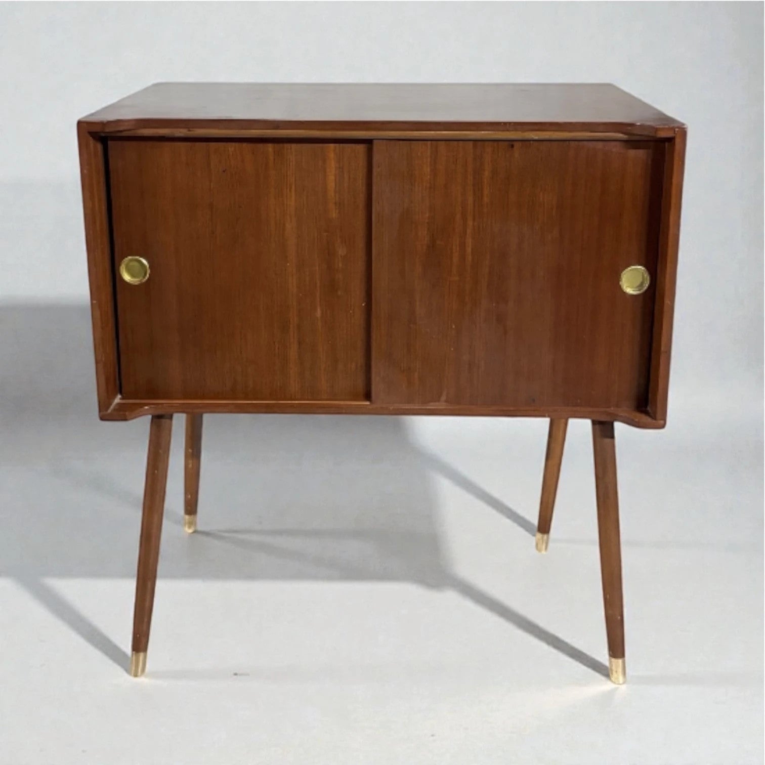 Mid-Century Record Cabinet – Teak Sliding Door Cabinet With Brass Legs — view 3
