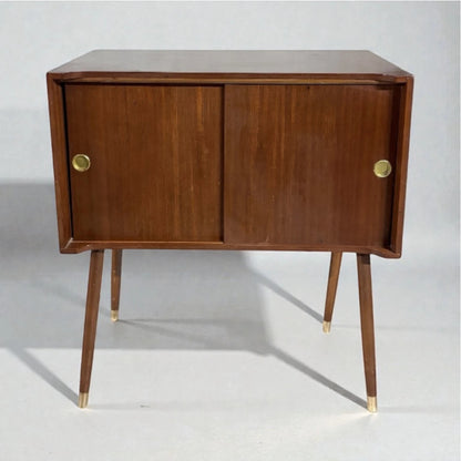 Mid-Century Record Cabinet – Teak Sliding Door Cabinet With Brass Legs — view 3