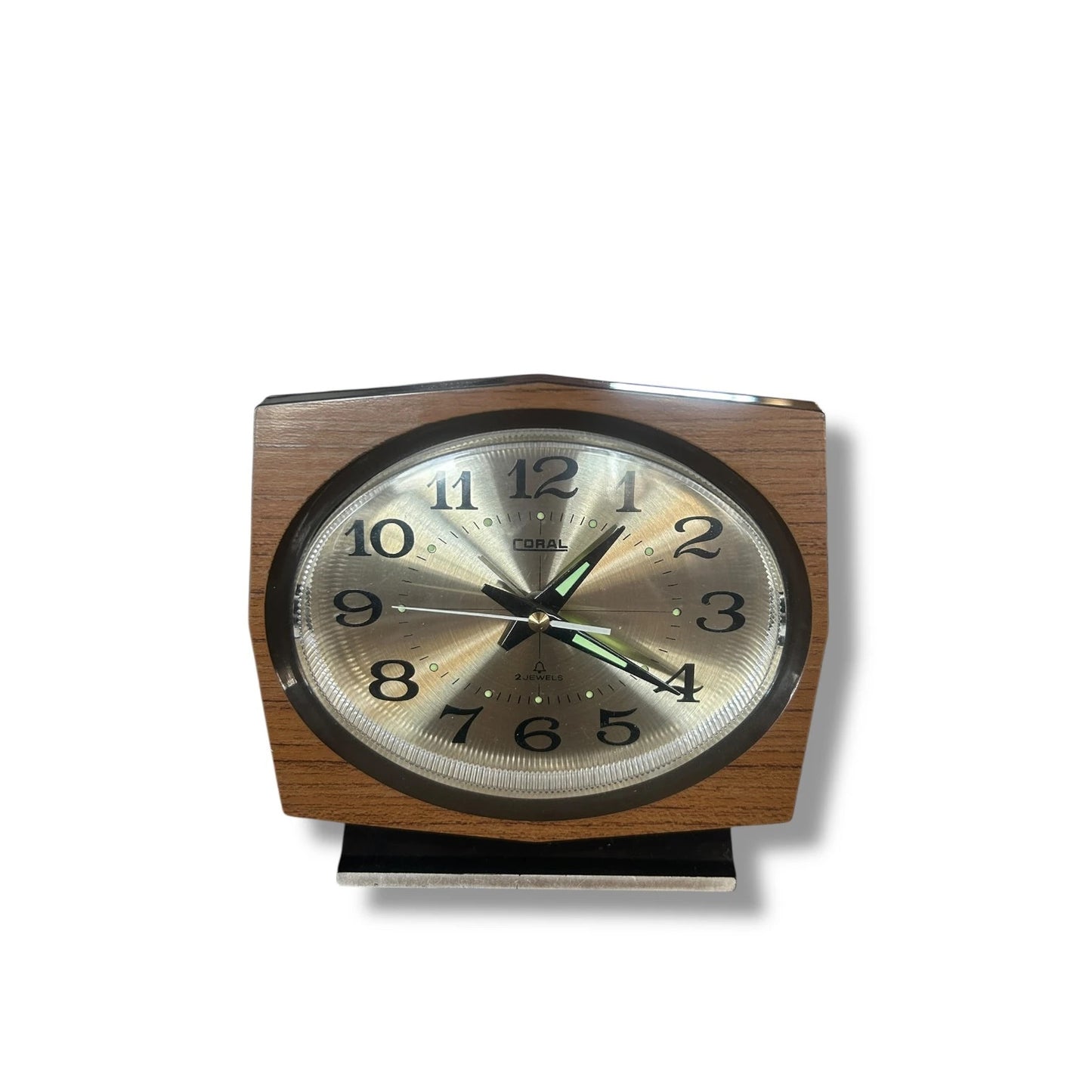 Vintage Teak Retro Alarm Clock – Mid‑Century Desk Alarm Clock with Wind‑Up or Electric Mechanism