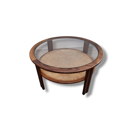 Mid-Century Coffee Table | Round Teak Cane Glass | G Plan Fresco Vintage