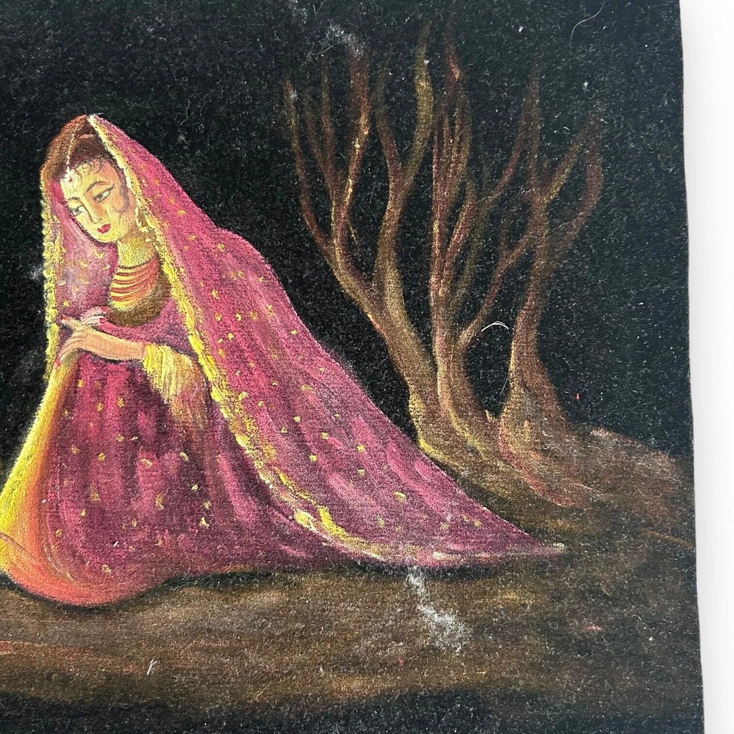 Vintage Indian Velvet Painting Picture