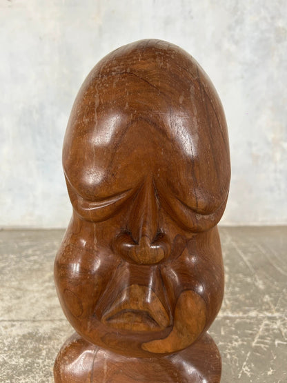 Mid Century Modern Carved Walnut Wood Maui Tiki Sculpture