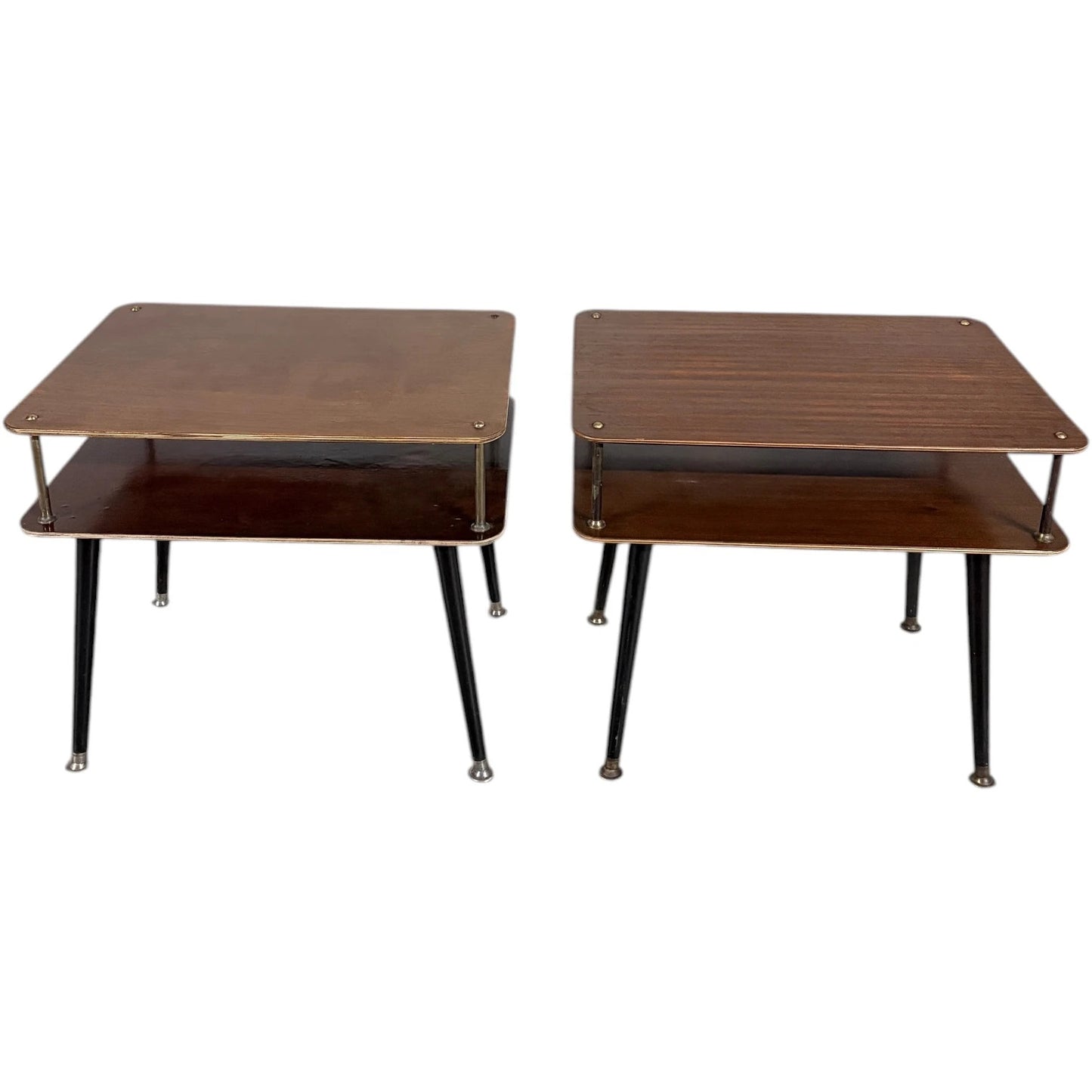 Mid-Century Bedside Tables – Atomic Style Two-Tier Nightstands with Walnut Finish