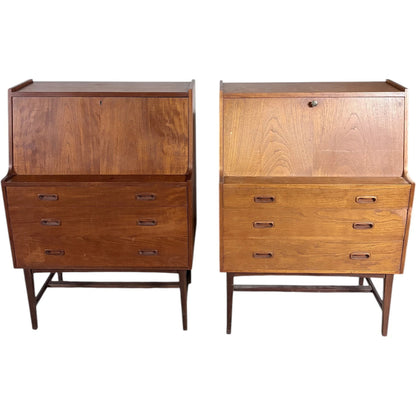 Mid Century Teak Bureau | Danish Vintage Secretary Desk With Drop-Down Writing Surface