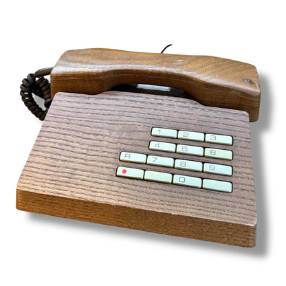 Mid Century Modern Elm Wood Push Button Telephone by Gfeller Trub
