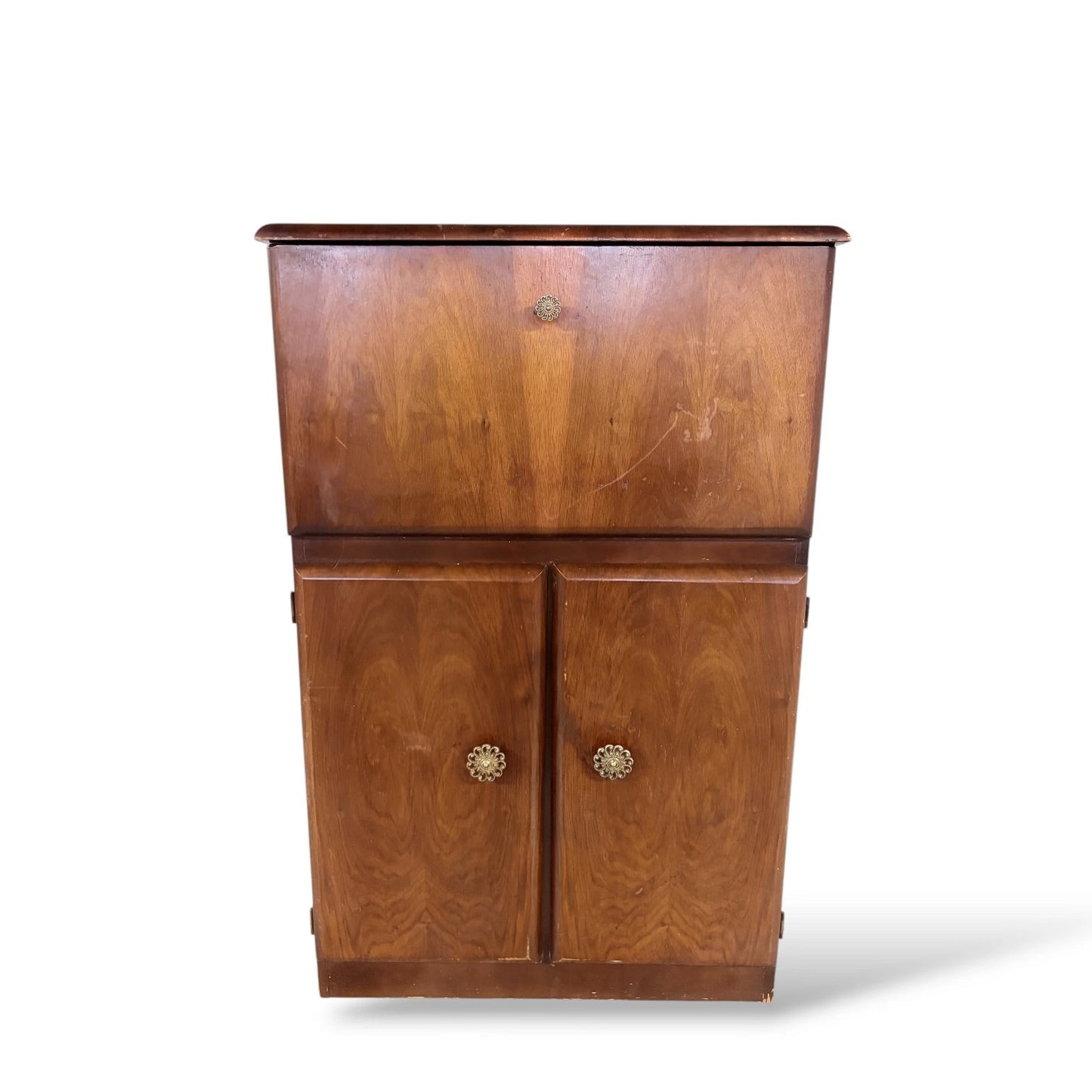 Mid-Century Walnut Drinks Cabinet – Mirrored Cocktail Bar