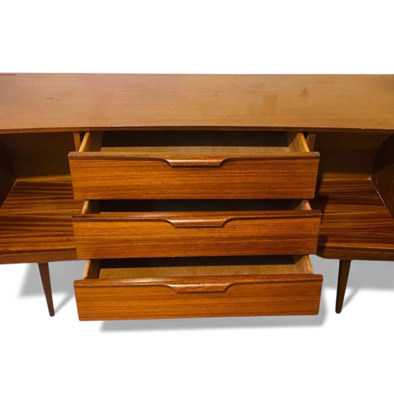 Mid Century Teak Sideboard | Vintage Compact Cabinet With Sculpted Handles — view 3