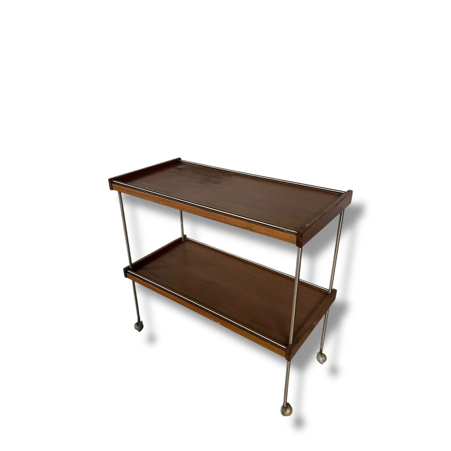 Mid Century Modern Teak and Chrome Drinks Cart Serving Trolley