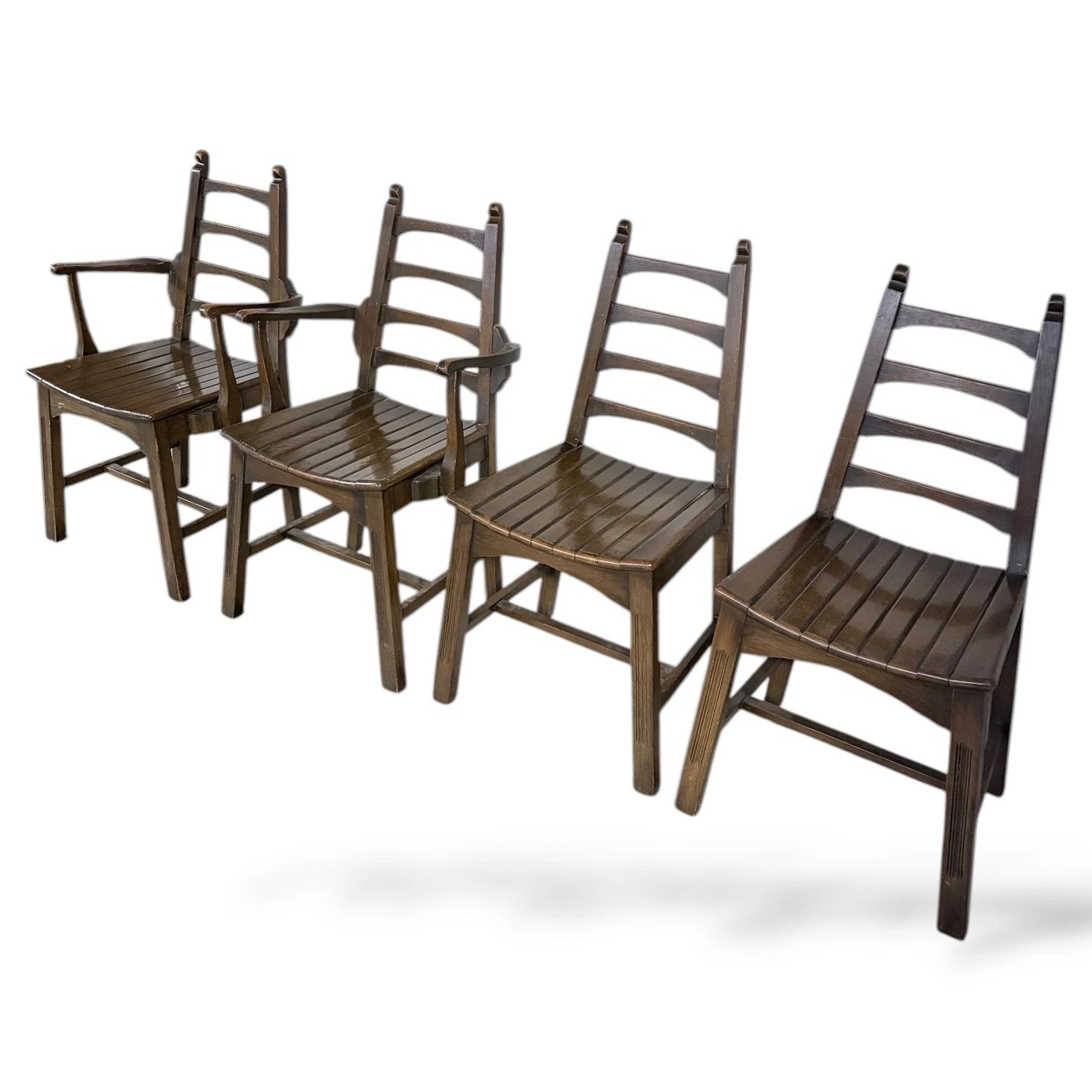 Set of Four Webber of Croydon Oak Dining Chairs – Arts & Crafts Brutalist