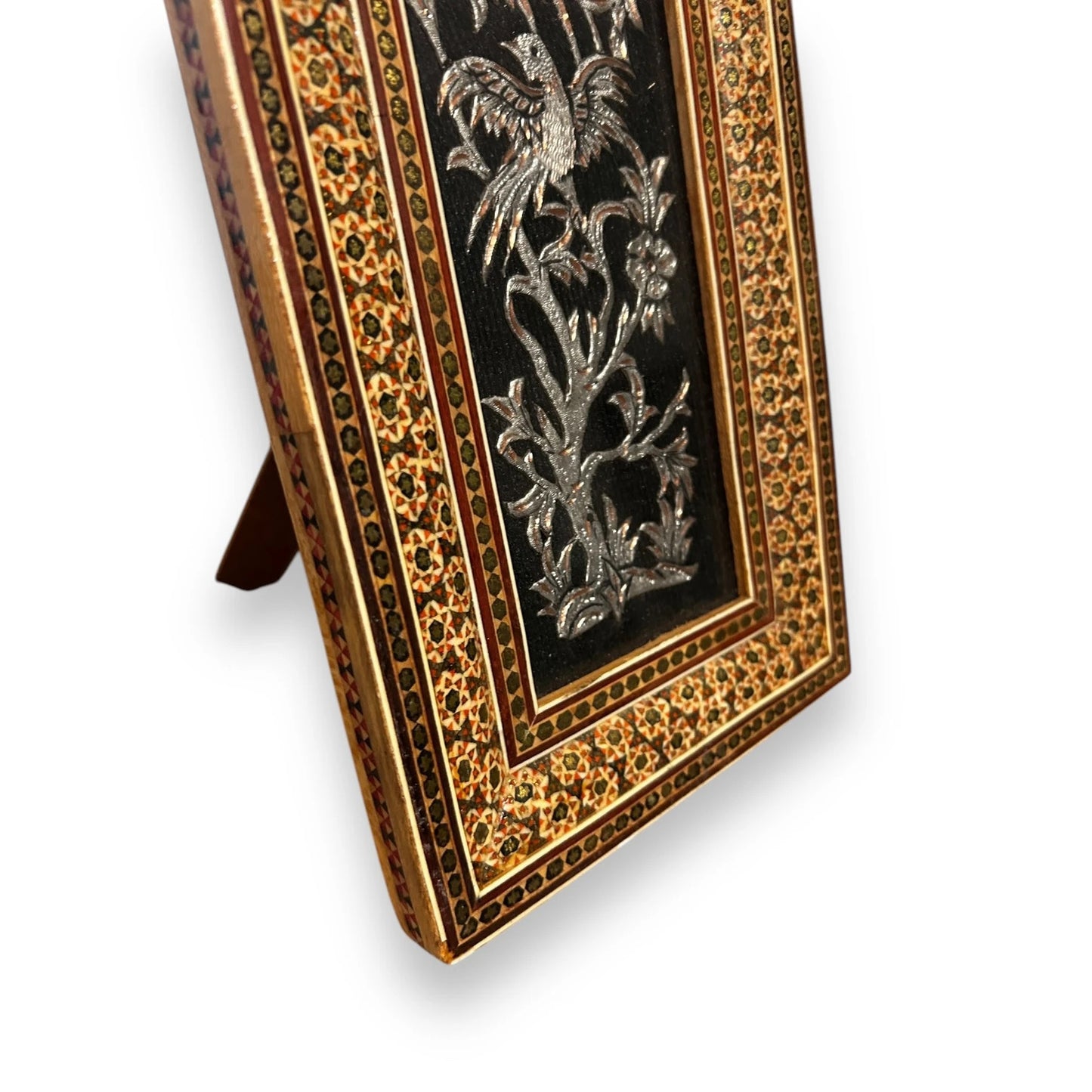 Vintage 1960s Persian Khatam Mosaic Copper Framed Art
