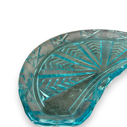 Vintage 1940s Rudolfova Hut Glass Aqua Blue Vanity Tray