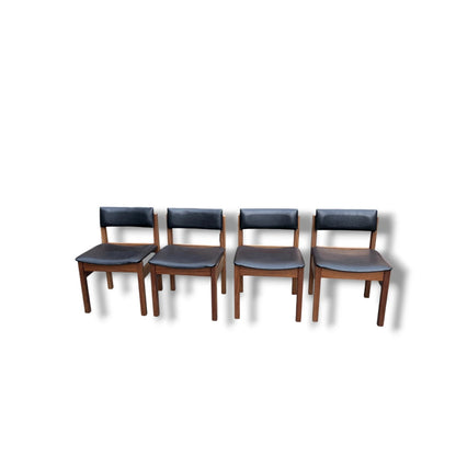 Set of 4 Danish Brutalist Dining Chairs | 1970s Black Vinyl