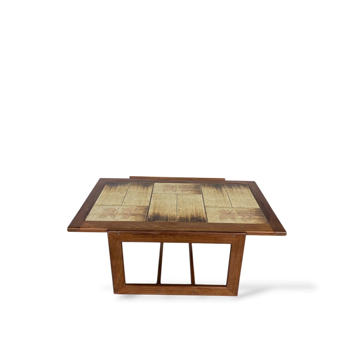 Mid-Century Teak & Tile Coffee Table – 1960s Sledge Base Design
