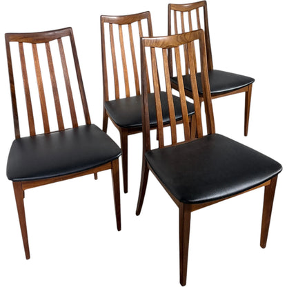 G Plan Teak Dining Chairs - Set of Four Vintage Mid Century Chairs with Black Vinyl Seats