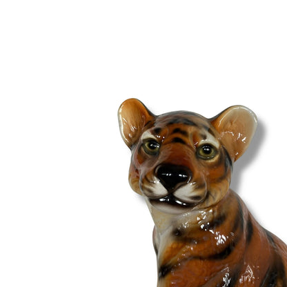 Vintage Italian Ceramic Tiger Cub Figurine – Hand-Painted Mid-Century Modern