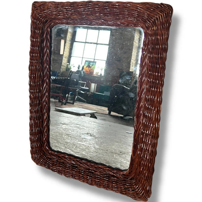 Vintage Wicker Bamboo Mirror | Rectangular Rattan Wall Mirror