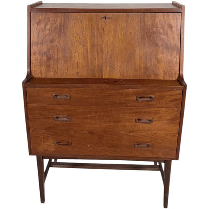 Mid Century Teak Bureau | Vintage Secretary Desk with Drop Down Writing Surface