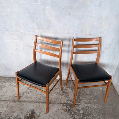 Mid Century Teak & Beech Ladder Back Dining Chairs – Pair