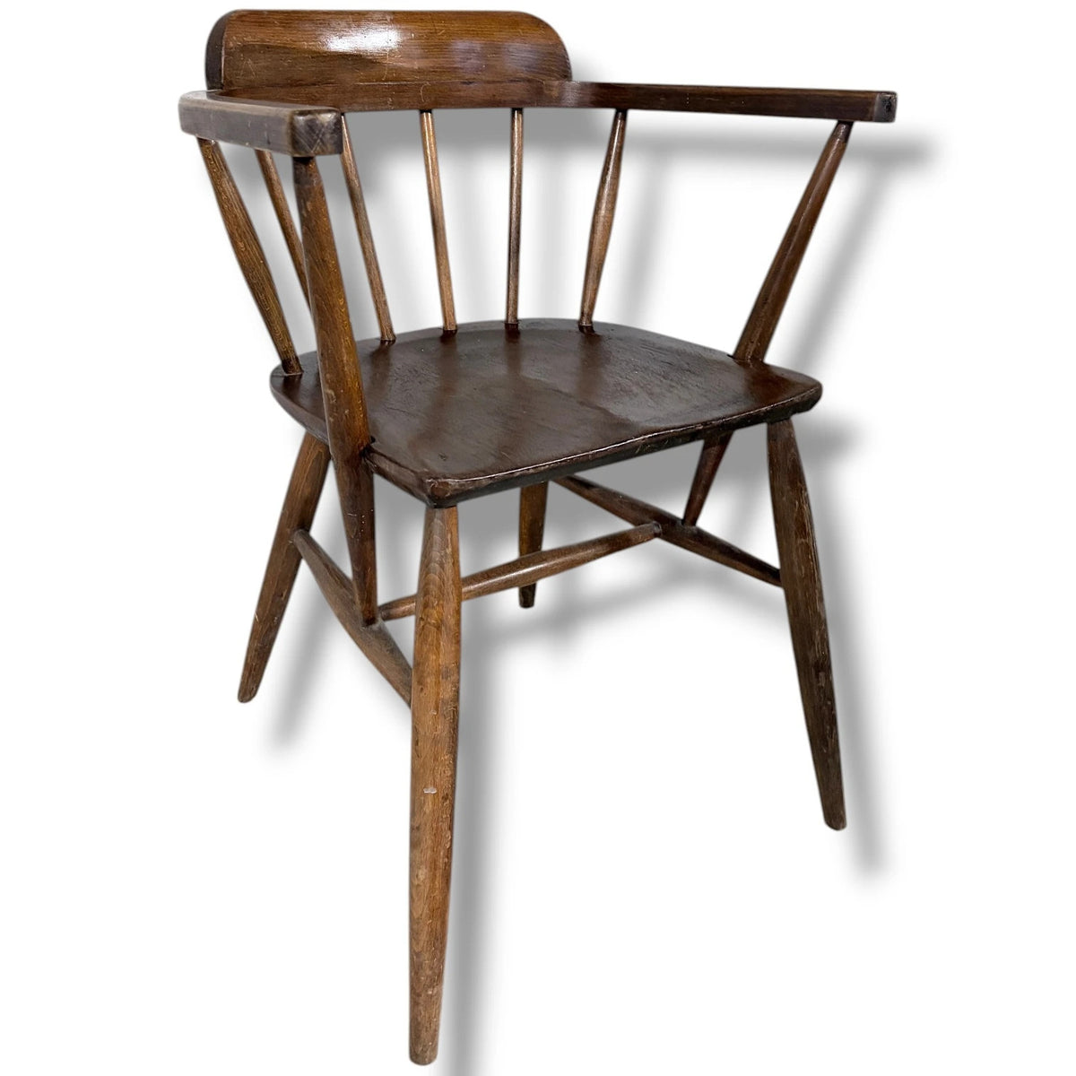 Vintage Oak Captain Chair - Classic Bentwood Dining Chair With Spindle Back Design
