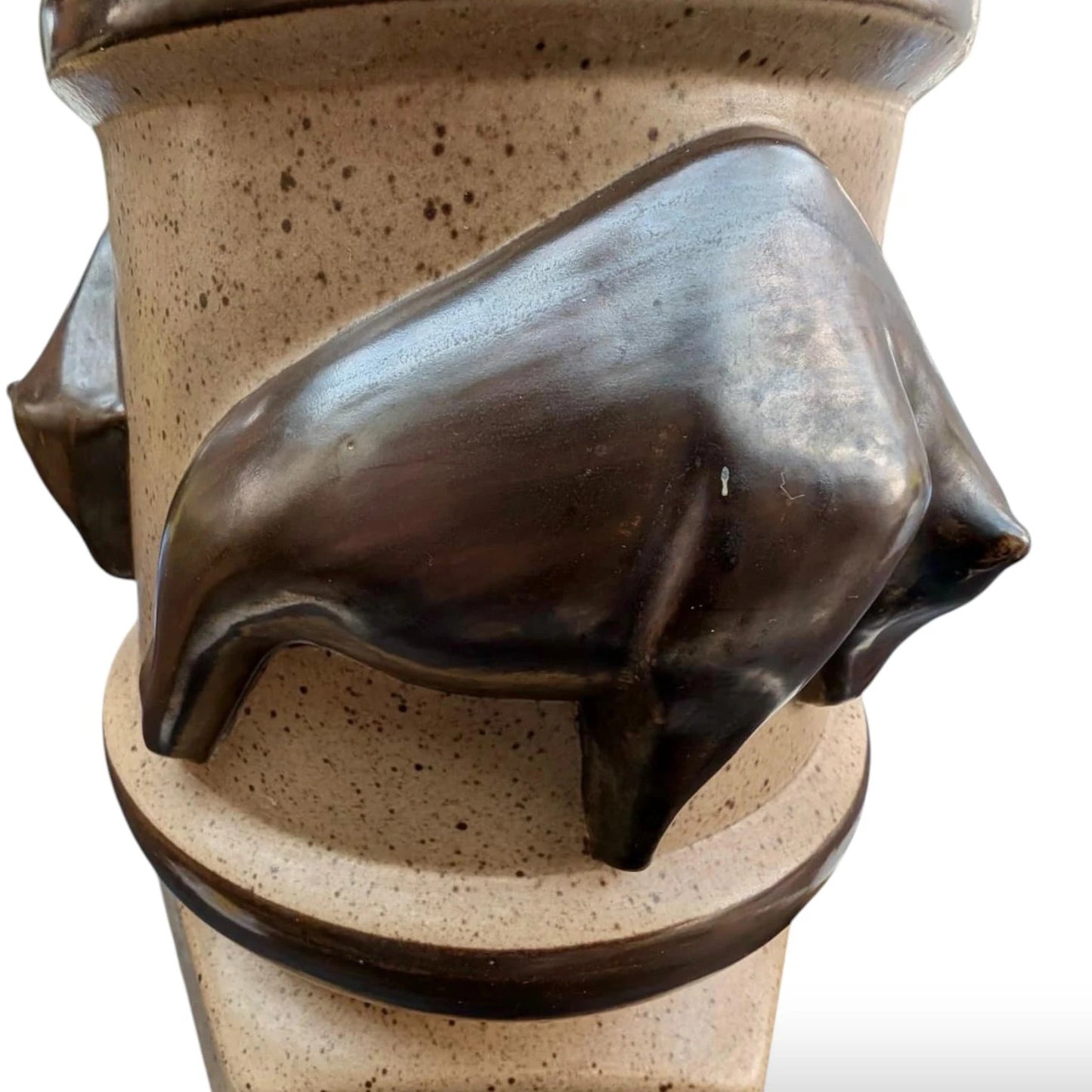 Mid-Century Ceramic Bull Lamp with Hide Shade – 1950s / 60s Western Modernist Design