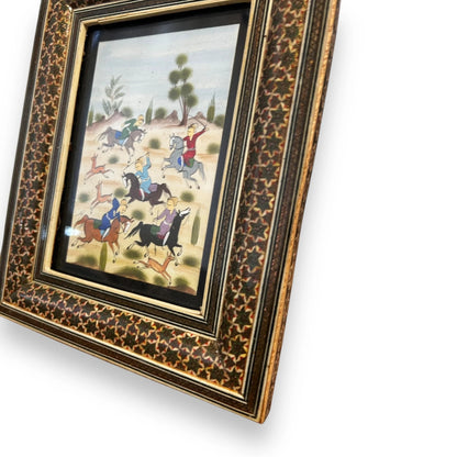 Vintage 1950s Persian Khatam Mosaic Watercolour Painting
