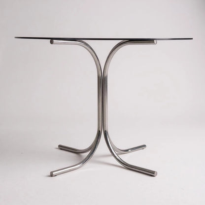 Mid Century Modern Hexagonal Dining Table | Smoked Glass & Chrome Base