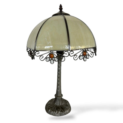 Vintage Tiffany Style Lamp – Stained Glass Table Lamp with Art Nouveau Metal Base