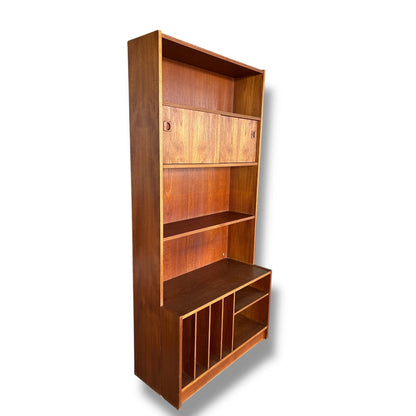 Danish Rosewood Wall Unit | Mid Century Bookcase with Vinyl Storage