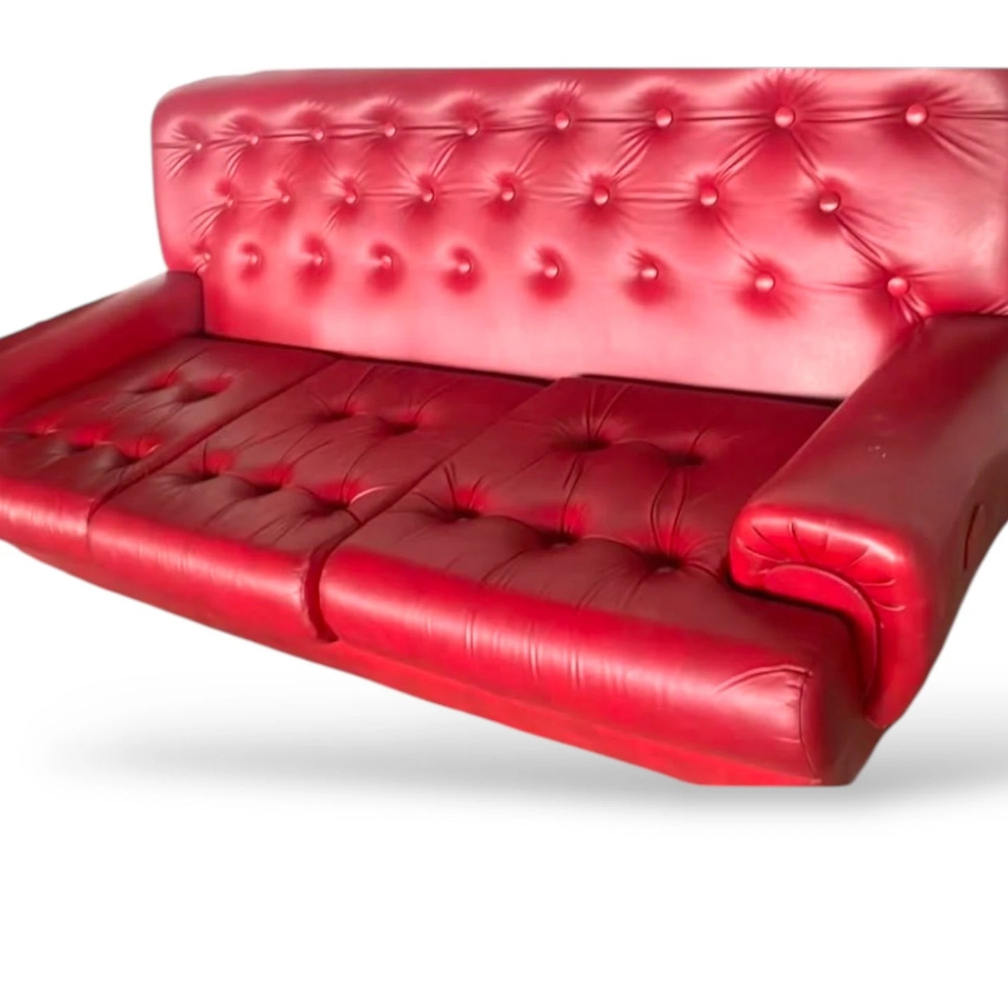 Mid Century Red Leatherette 3-Seater Sofa, 1960s Vintage Retro Seating