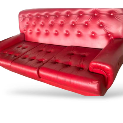 Mid Century Red Leatherette 3-Seater Sofa, 1960s Vintage Retro Seating