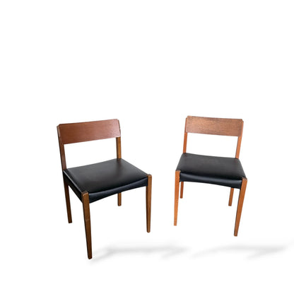 Set of Two Teak Dining Chairs | Mid-Century Modern | Black Vinyl Seats