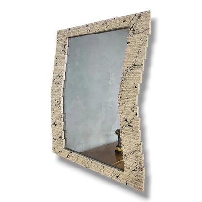 Textured Wall Mirror – Vintage Modernist Sculptural Frame | Neutral Tone Statement Piece