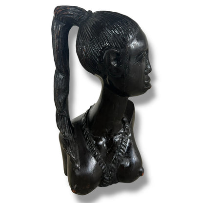 Antique African Hand Carved Ebony Wood Fulani Woman Sculpture