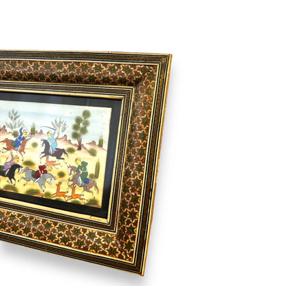 Vintage 1960s Persian Khatam Mosaic Watercolour Framed Painting