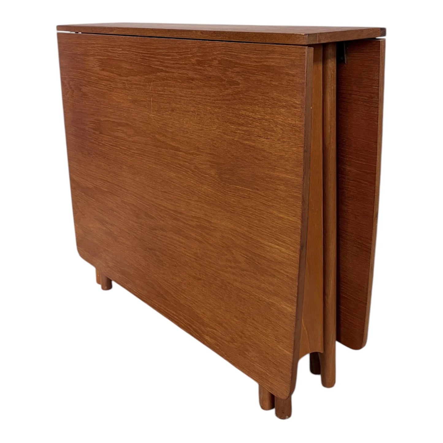 Vintage Teak Dining Table - Mid Century Folding Drop Leaf Table With Elegant Tapered Legs