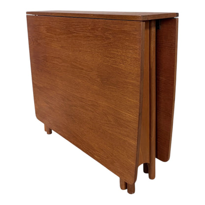 Vintage Teak Dining Table - Mid Century Folding Drop Leaf Table With Elegant Tapered Legs
