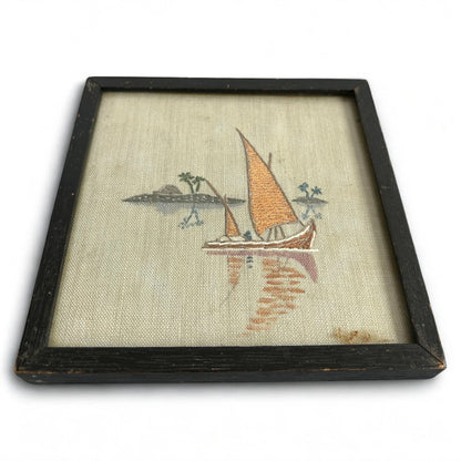 Mid Century Japanese Boats Handpainted Silk Paintings