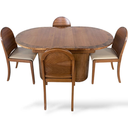 Art Deco Walnut Dining Table – Extending Vintage Dining Suite with Chairs