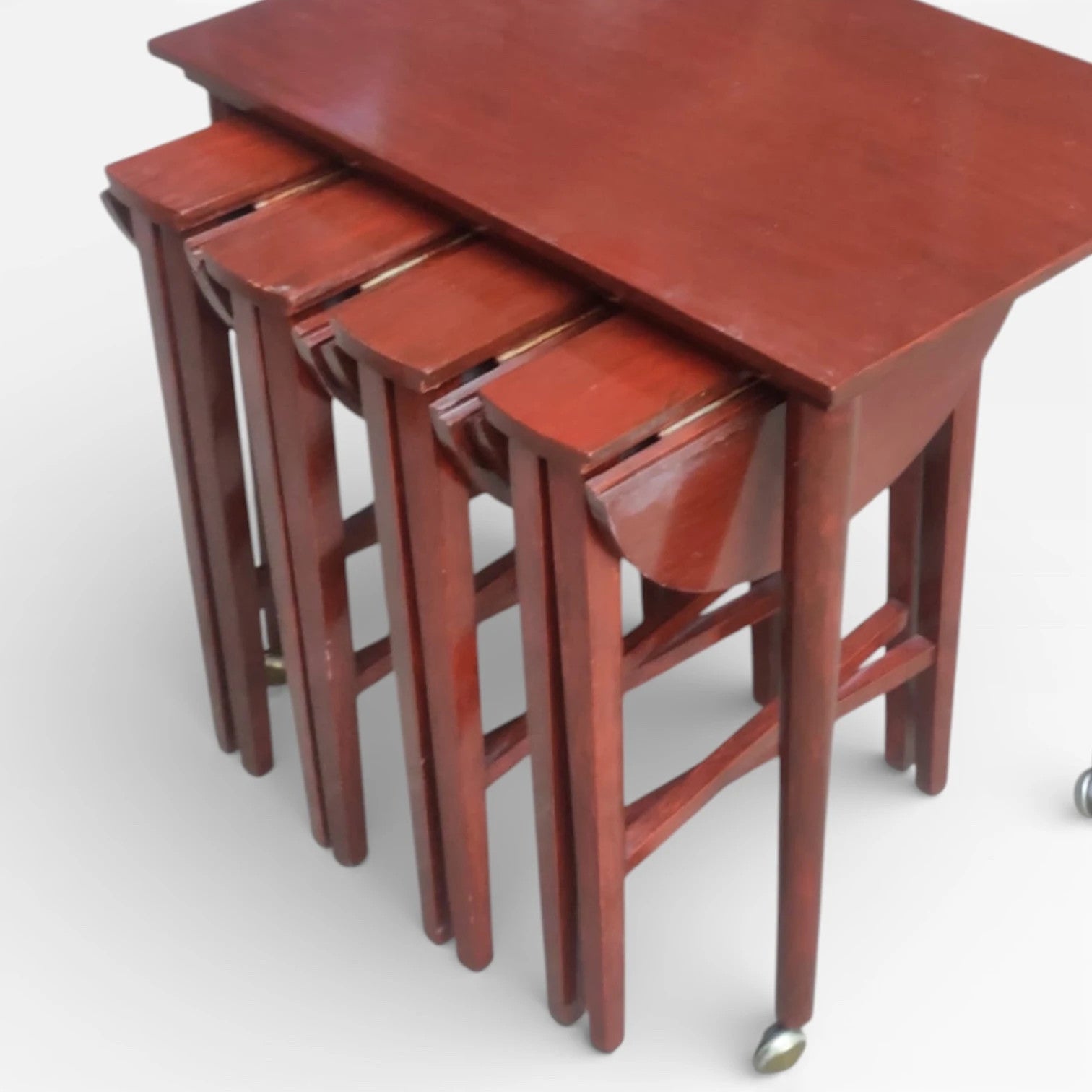 Vintage Danish Nest Tables – Mid-Century Modern Side Tables With Castors — view 3