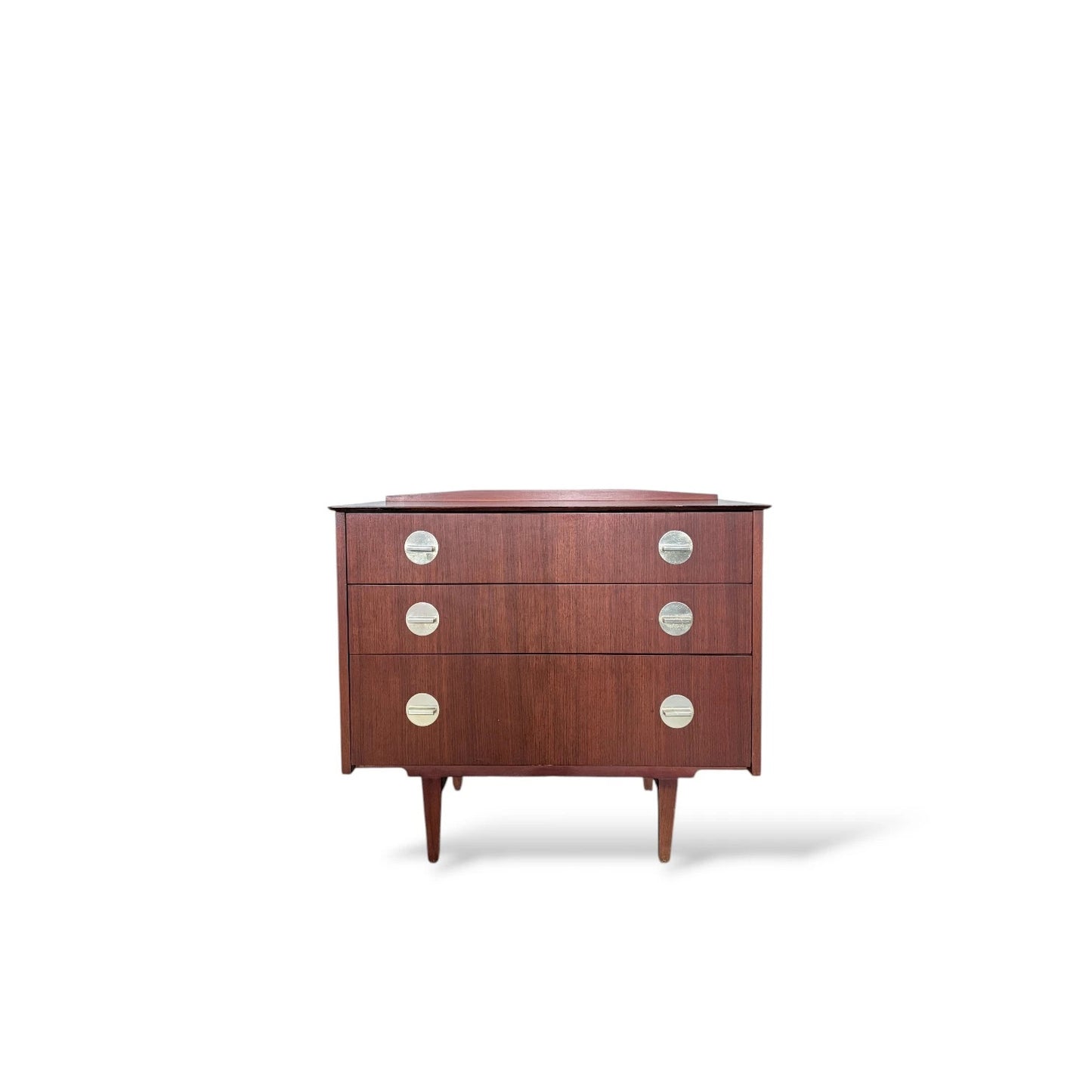Mid-Century Chest of Drawers | Teak Veneer with Brass Handles | Danish Style