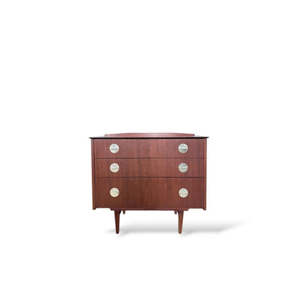 Mid-Century Chest of Drawers | Teak Veneer with Brass Handles | Danish Style