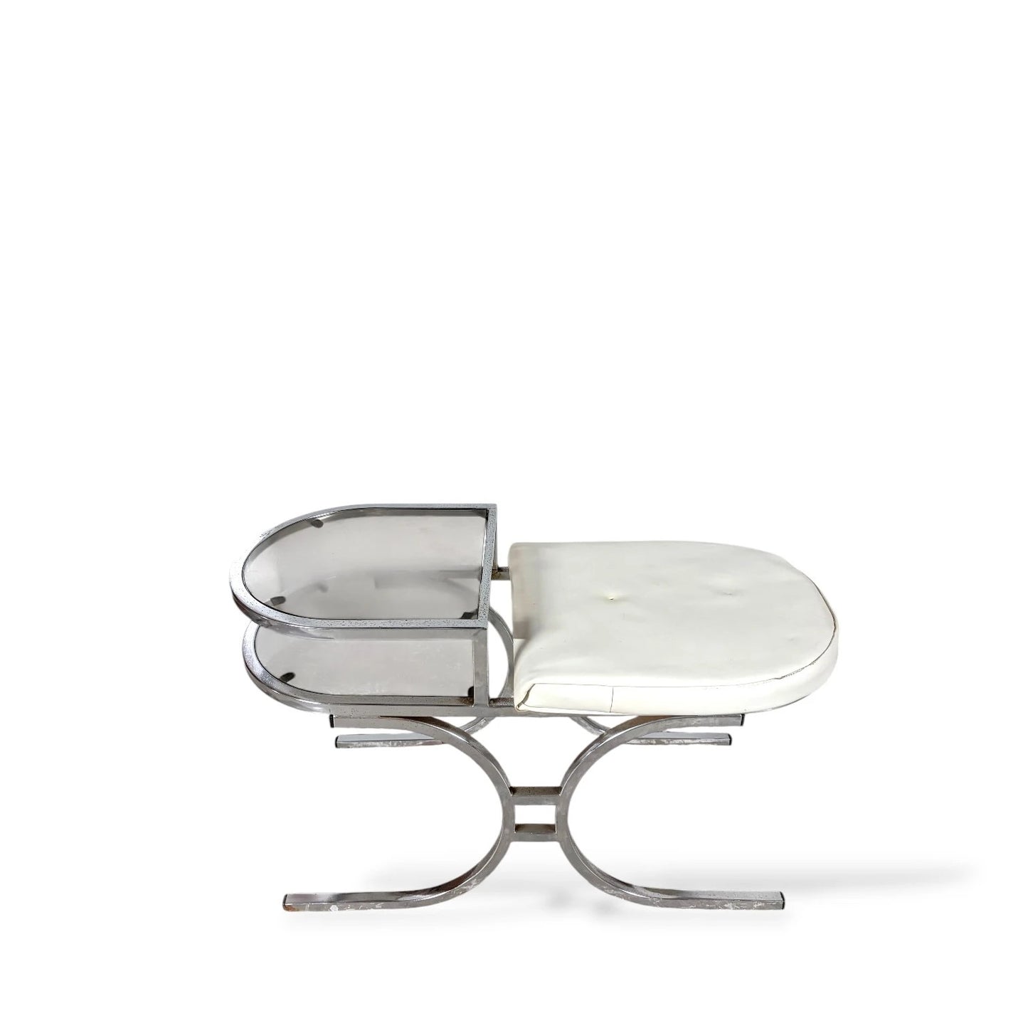 Chrome and Glass Telephone Bench – 1970s Space Age Design