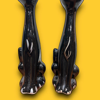 Mid Century Pair of Ceramic Black Cats