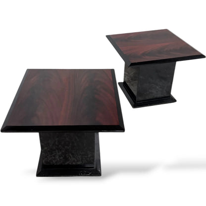 Pair of Art Deco Bedside Tables – Rosewood Effect & Black Lacquer