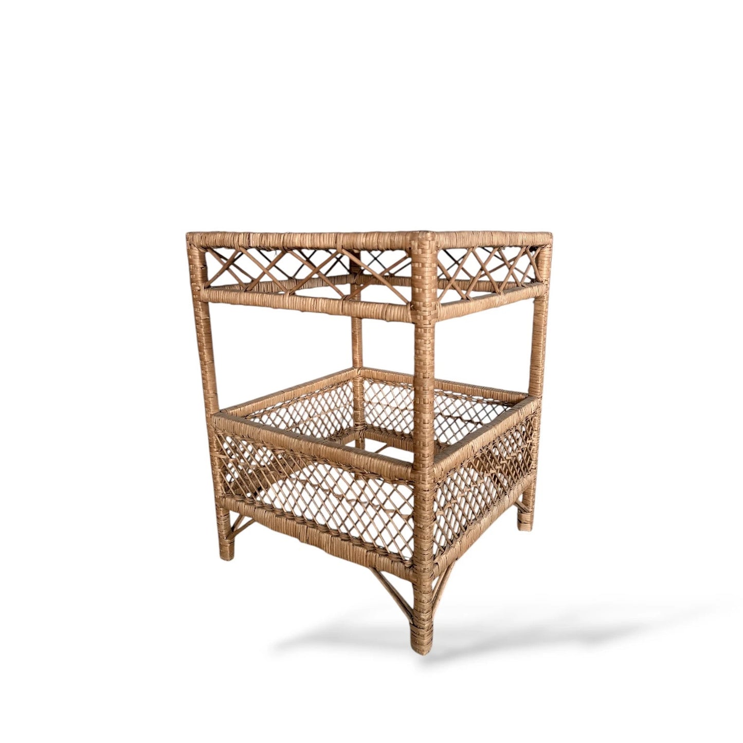 Vintage Bamboo Side Table | Square Rattan Accent Table