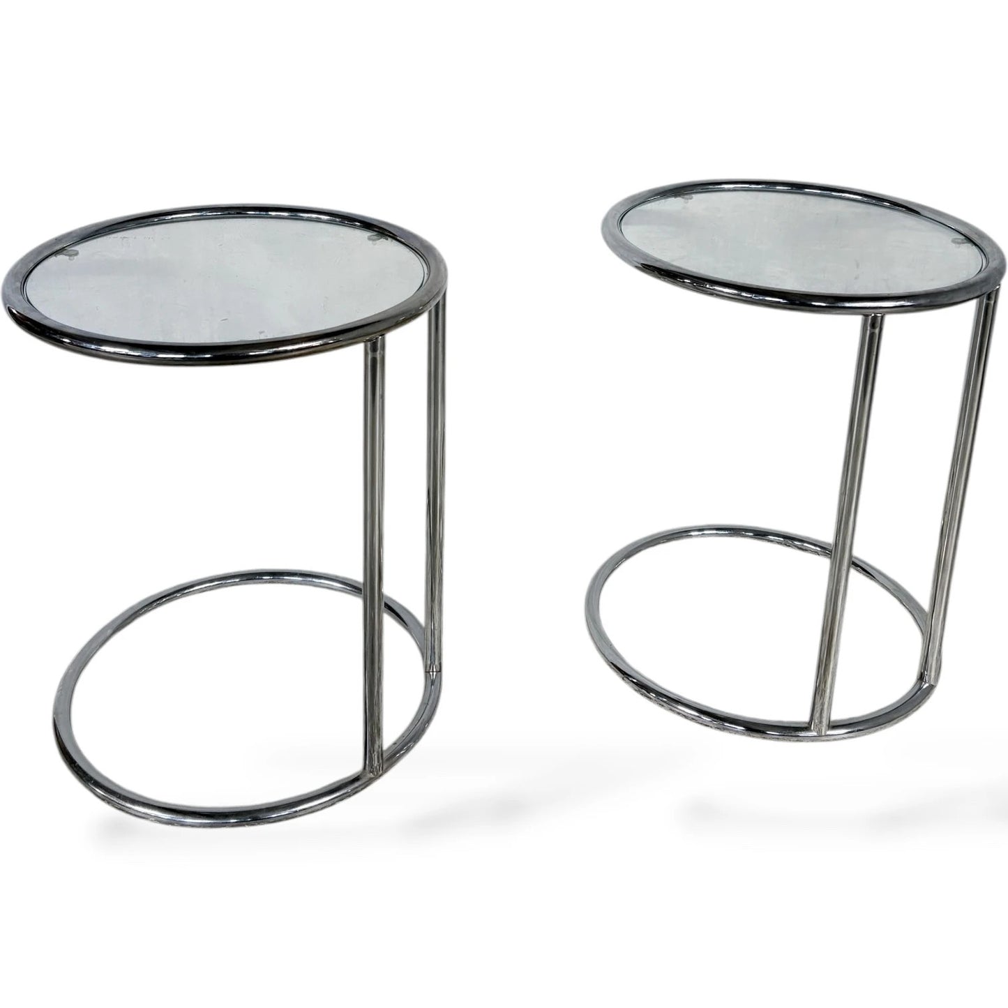 Italian Chrome Bedside Tables – Mid-Century Modern Glass Top Side Tables — view 3